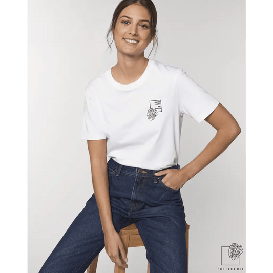 Unisex T-Shirt „Plants Make Me Happy" in Weiß – potflourri