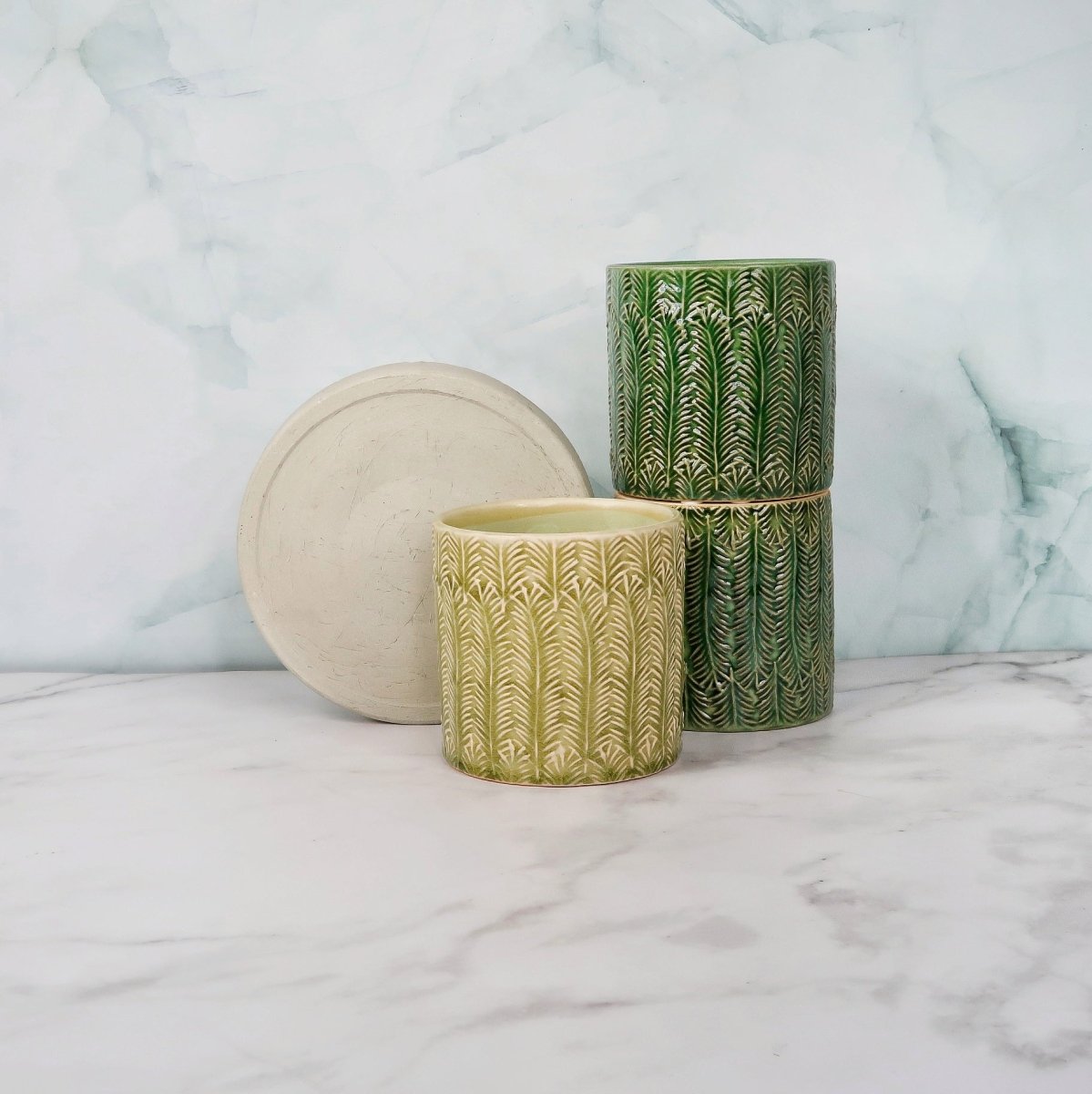 Keramik Übertopf AMIENS in Aloe oder Schilf, 10 cm – potflourri