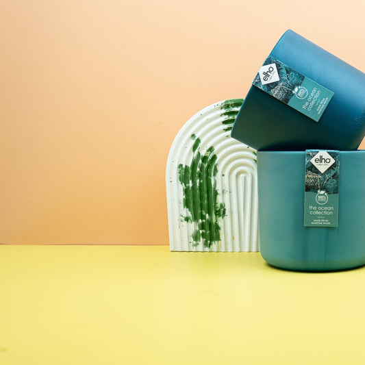 Übertopf Elho Ocean Collection Atlantikblau aus Meeresabfall – potflourri