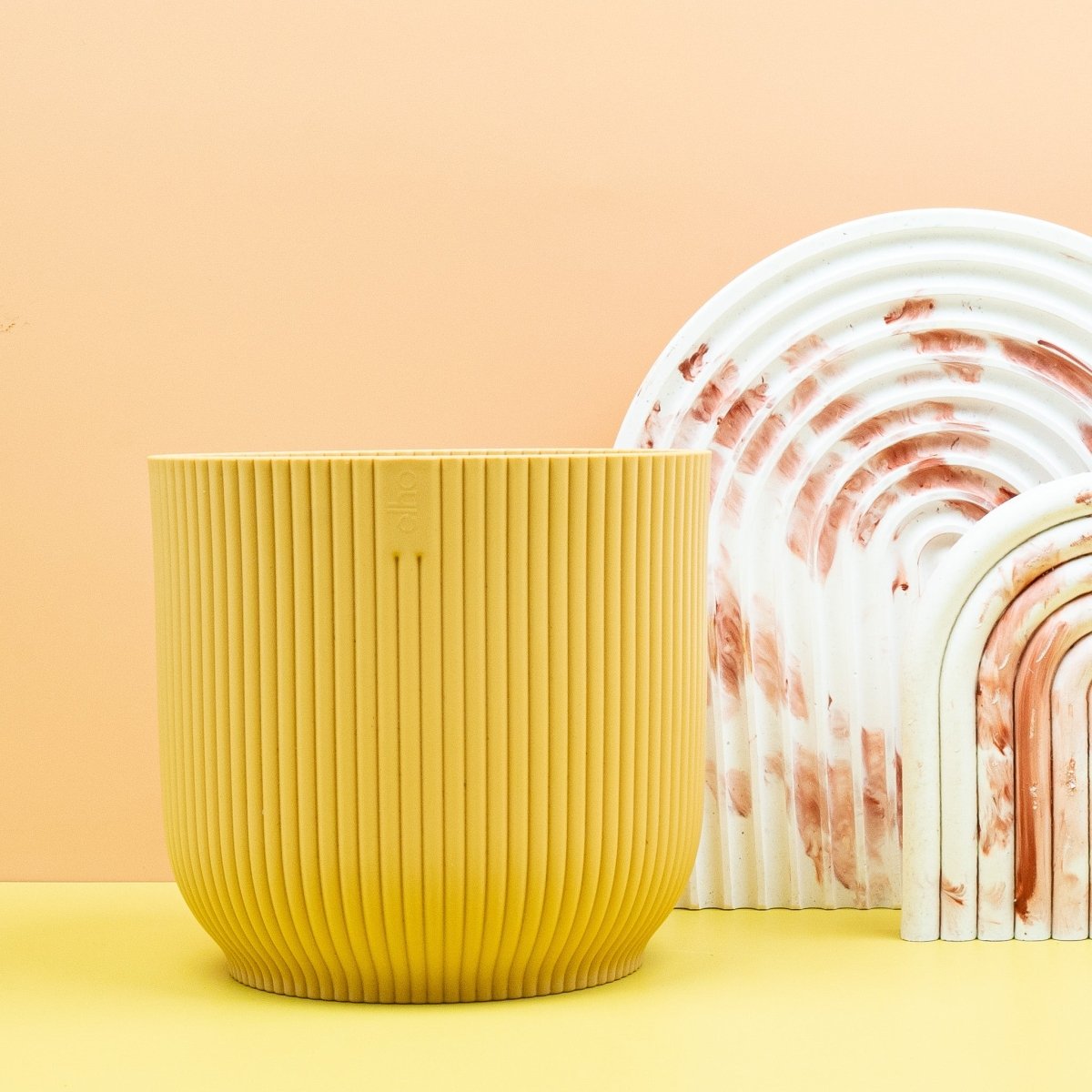 Übertopf Elho Vibes Fold Rund Buttergelb, Gesamtansicht