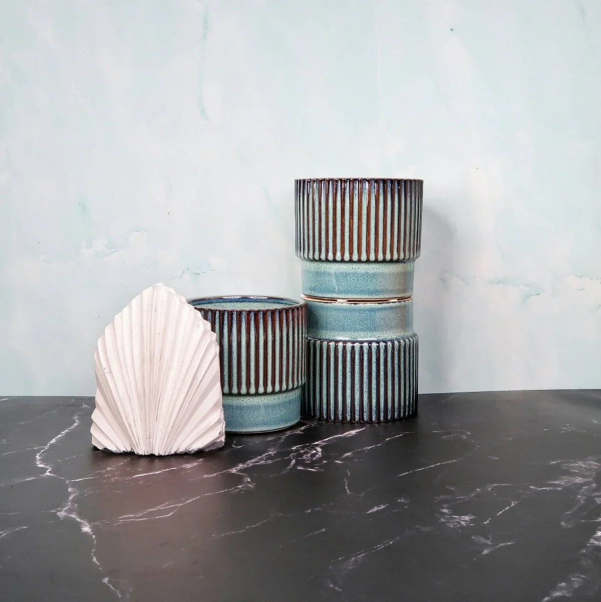 Keramik Übertopf LOANO in Türkis-Blau, 10 cm – potflourri
