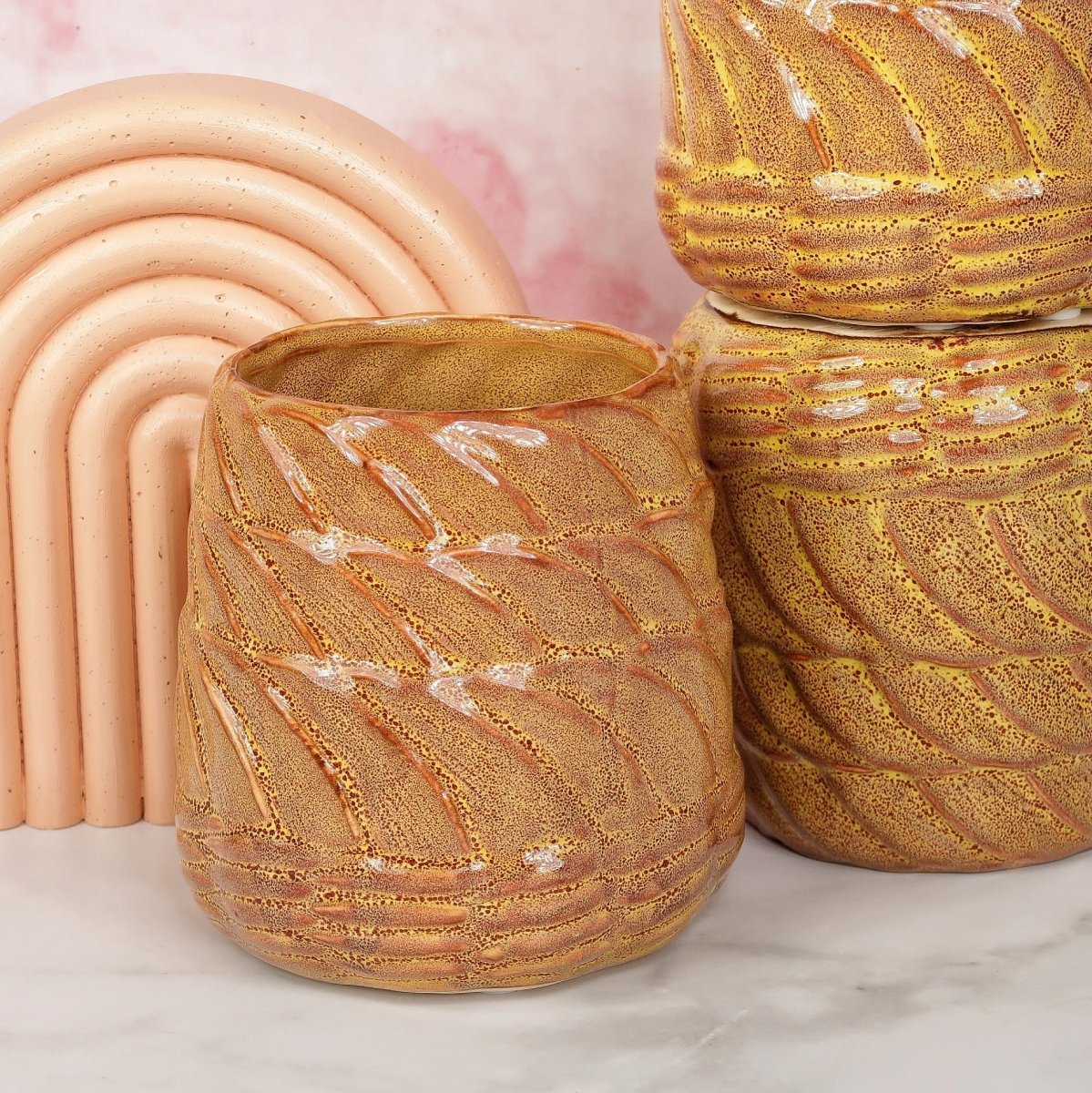 Blumentopf MANRESA in Orange, 7 und 8 cm