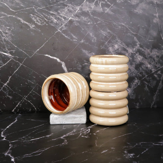 Keramik Übertopf MATERA mit Beige-Akzent, 9 cm – potflourri