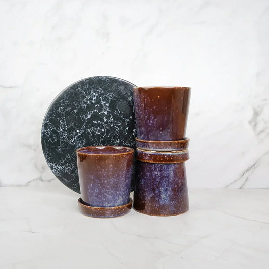 Keramik Übertopf RAVENNA in Lila und Erdton, 11 cm – potflourri