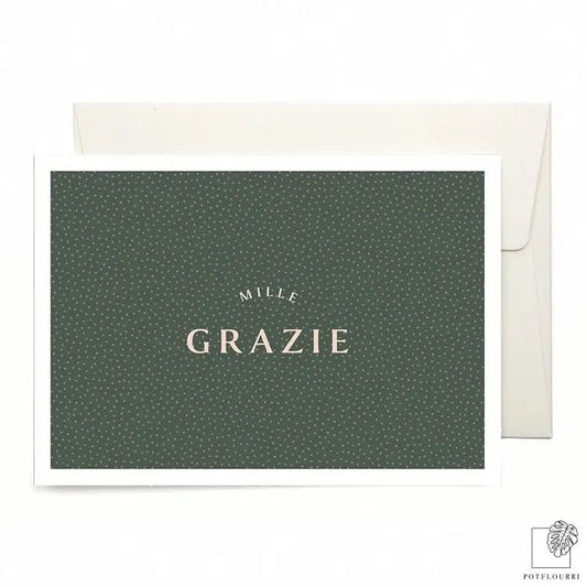 Grußkarte „Mille Grazie" aus cremeweißem Recyclingpapier – potflourri
