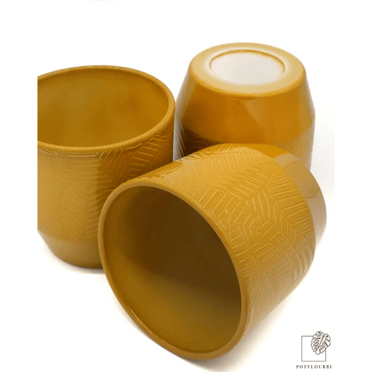 Keramik-Übertopf TIJUANA mit Palmenblatt-Struktur, 12 cm – potflourri