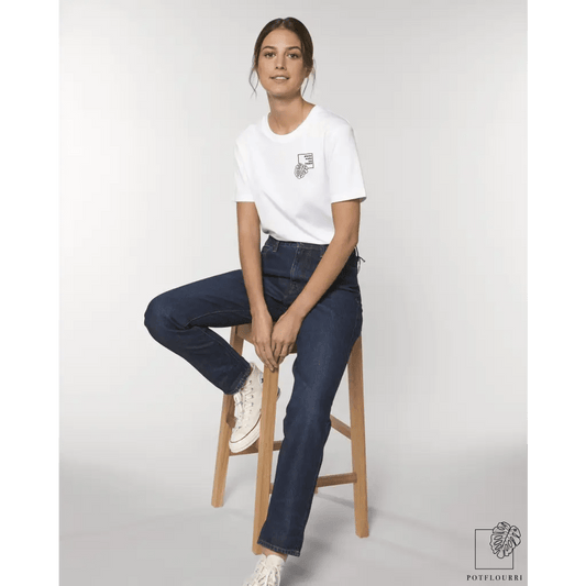 Unisex T-Shirt „Plants Make Me Happy" in Weiß – potflourri